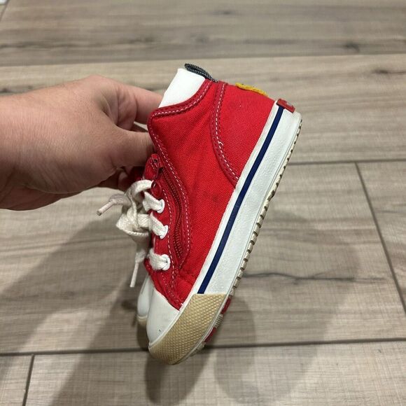 Miki House Second Shoes Red Canvas Logo Strap Sneakers Toddler Size 8 (14 cm) - Picture 4 of 11